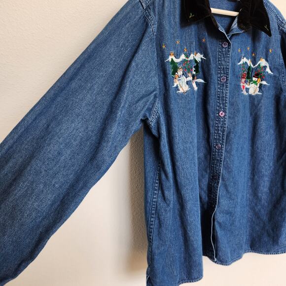 Vintage Basic Editions Holiday Jean Chambray Button Down Shirt XL - Picture 3 of 8